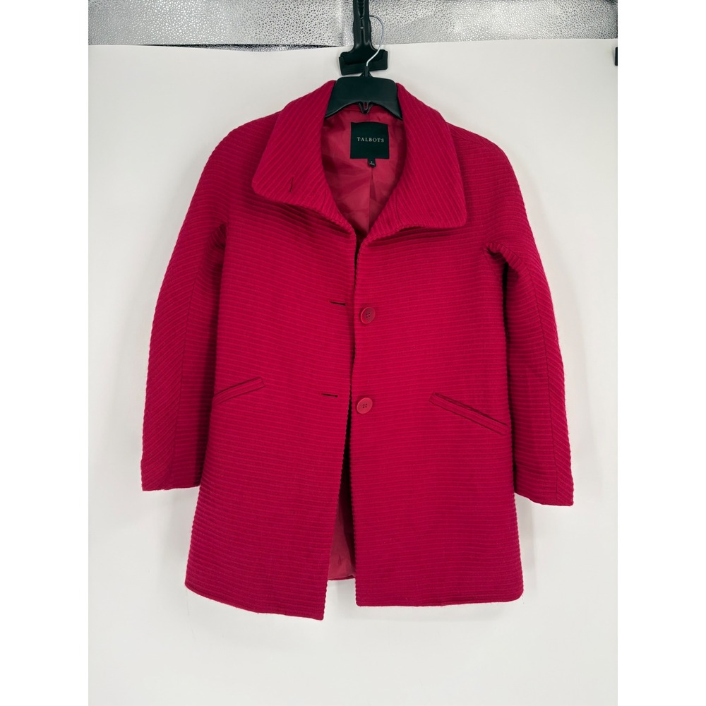 Talbots Coat Womens 2 Pink Ribbed Wool Blend Two Button Textured Car Jacket
